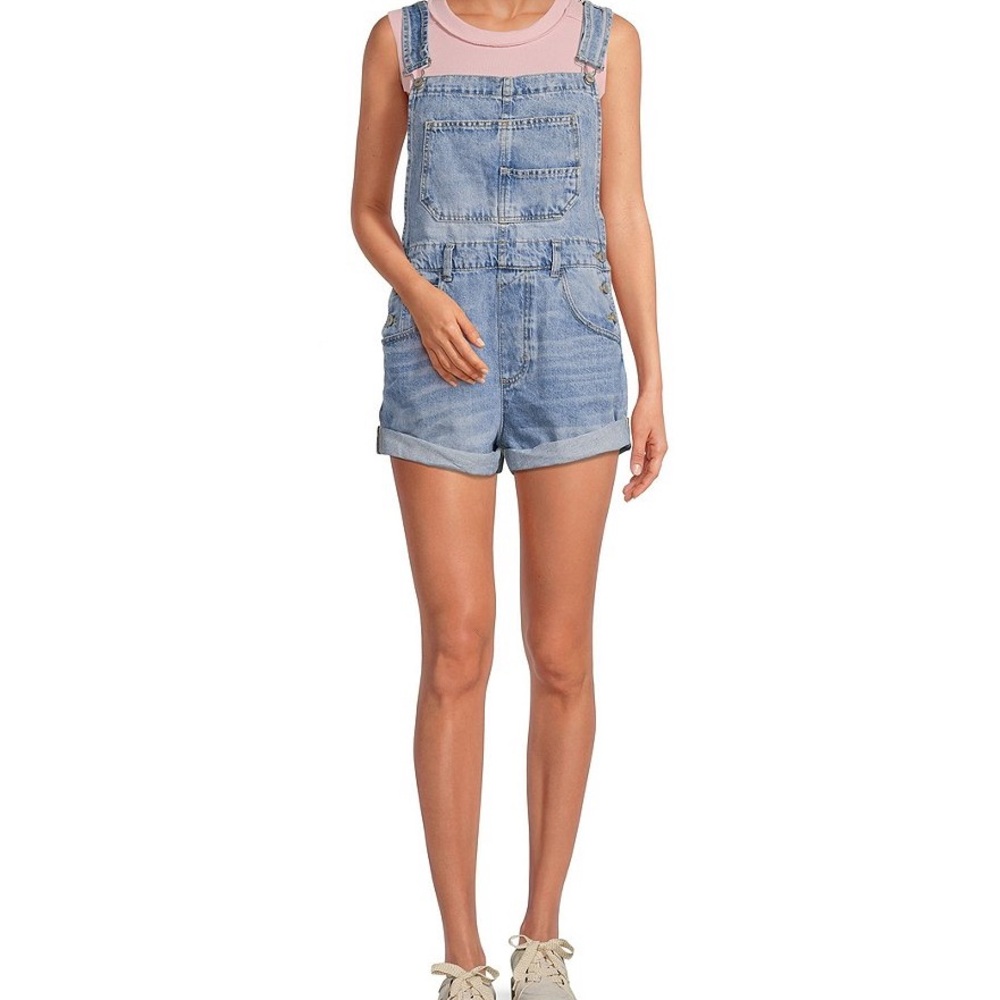 Free People Denim Short Overalls